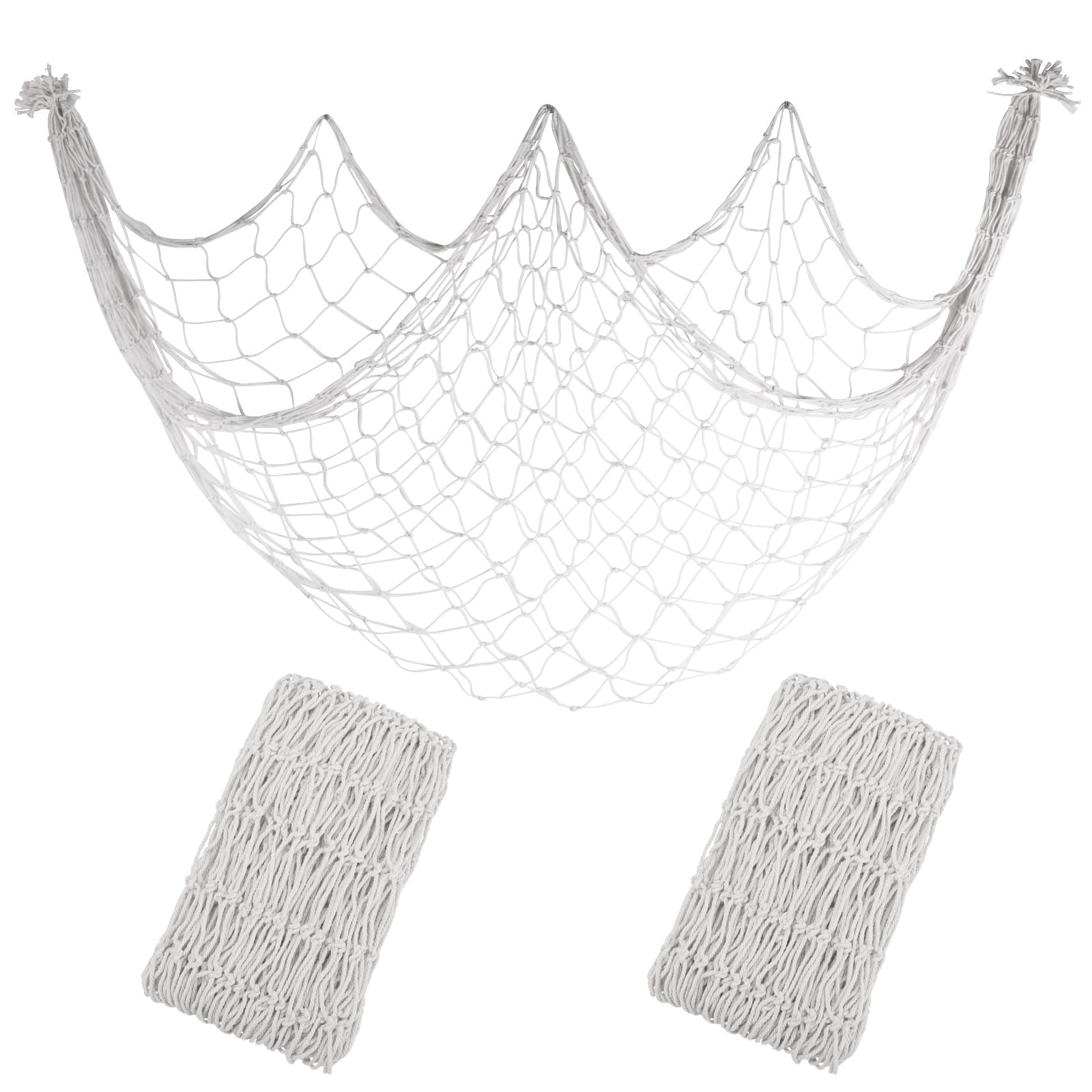 2 Pack Decoractive Fishing Net 80x40 Inch, 3mm Off White Natural Cotton Large Picture Wall Hanging Fish Net, Halloween Party Decorations Fishnet for