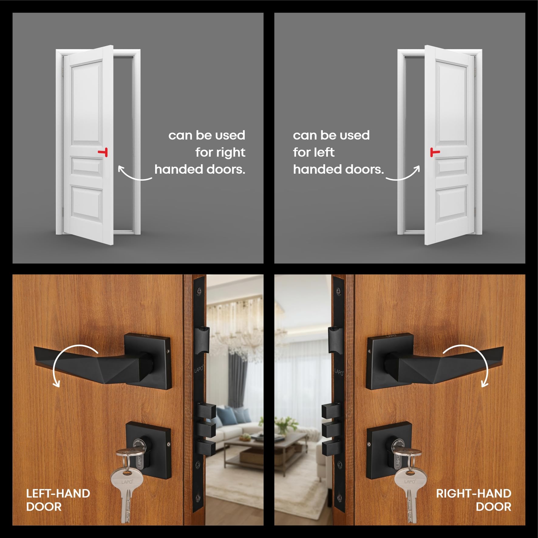 Lapo Premium Mortise Lock Set - 3 Brass Keys -5