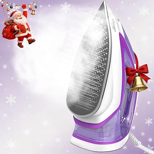 Steam Iron for Clothes, 1750W Iron with Rapid Heating, Non-Stick Ceramic Soleplate, Powerful Steam, Self-Cleaning, Auto-Off, Anti-Drip, 15.21oz Water Tank Ironing Clothes for Home, Purple