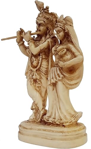 Miniatura 2 de Purpledip Ídolo de resina Radha Krishna Estatua de acabado de piedra Pareja divina pura (12399)