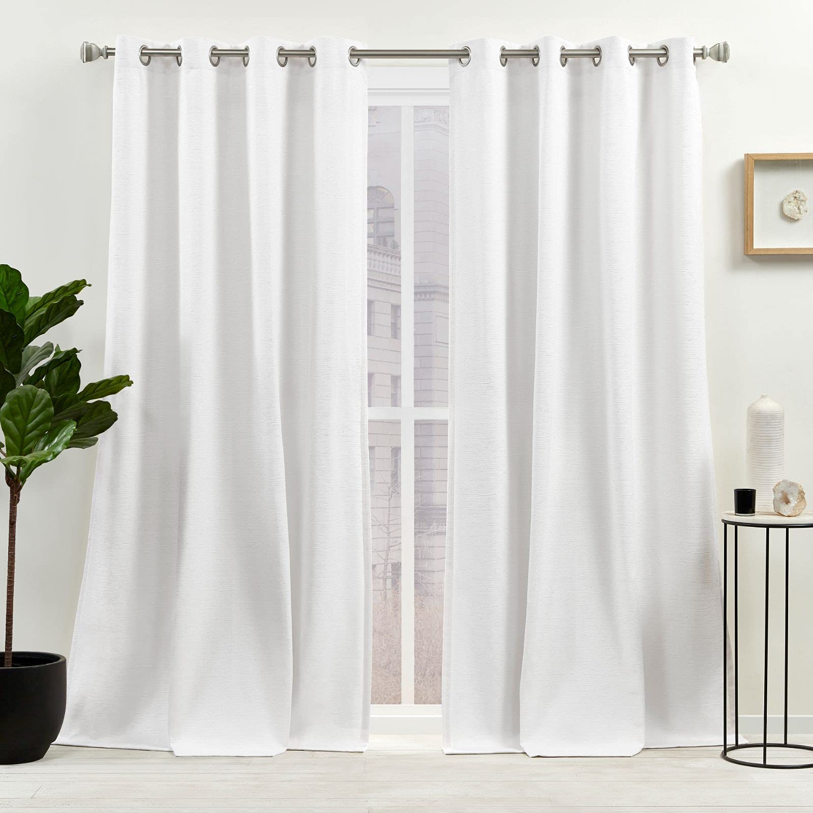 Nicole Miller New York Sawyer Cotton Blend Grommet Top Light Filtering Curtain Panels, 52"x96", White, Set of 2