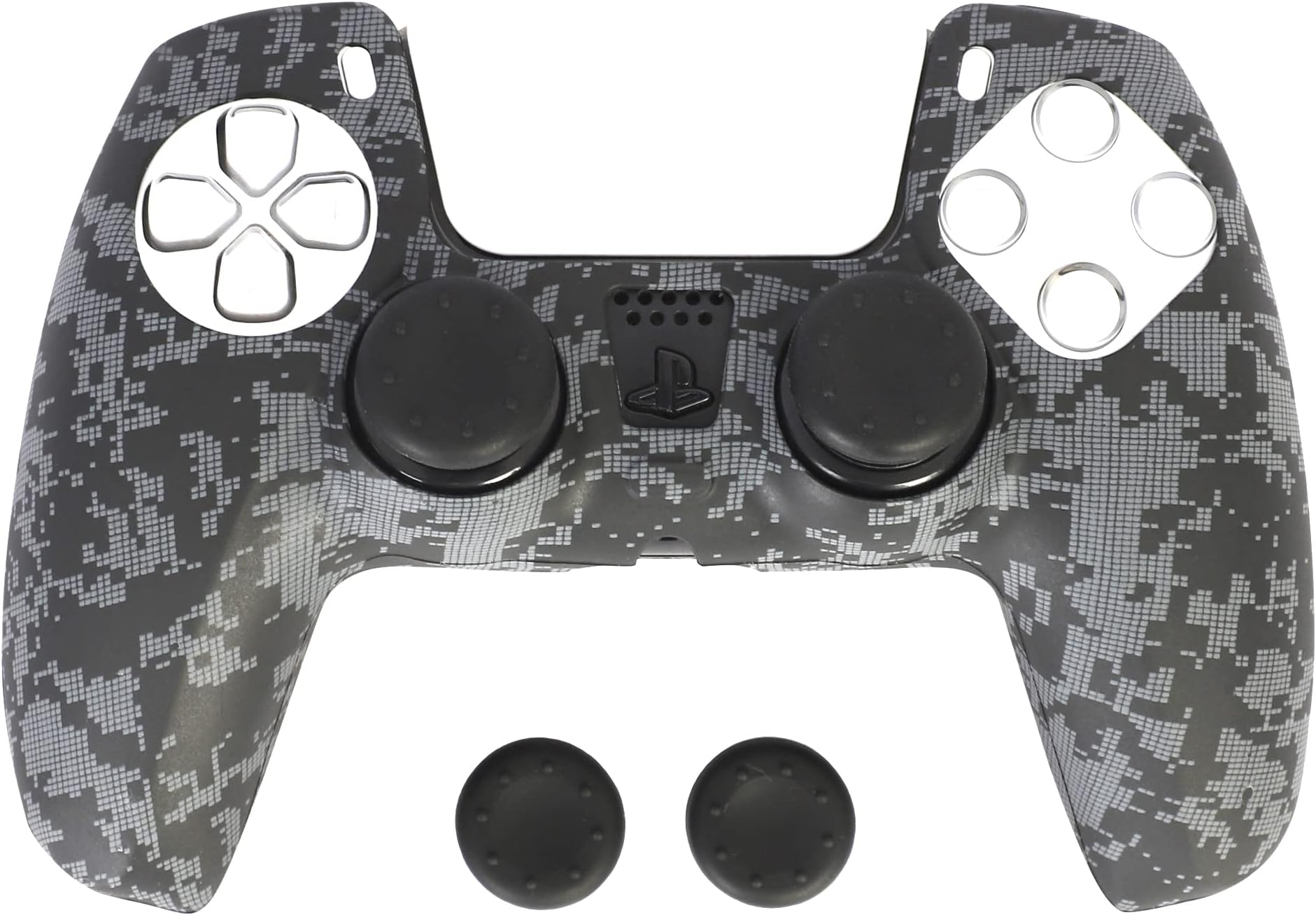 Glitch | Ps5 controller case skin | Dualsense Remote Accessories | 5 five silicone cover | With Anti slip thumb Grip| Black camouflage