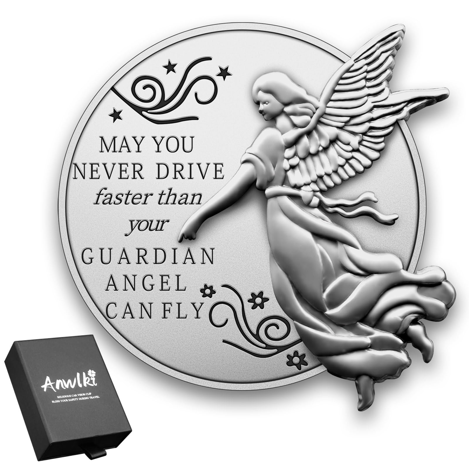 Anwlki Car Guardian Angel Visor Clip Guardian Angel Medal Accessories Bless Driving Safety Religious Gift for Parent, Family, Friend, Driver (1)