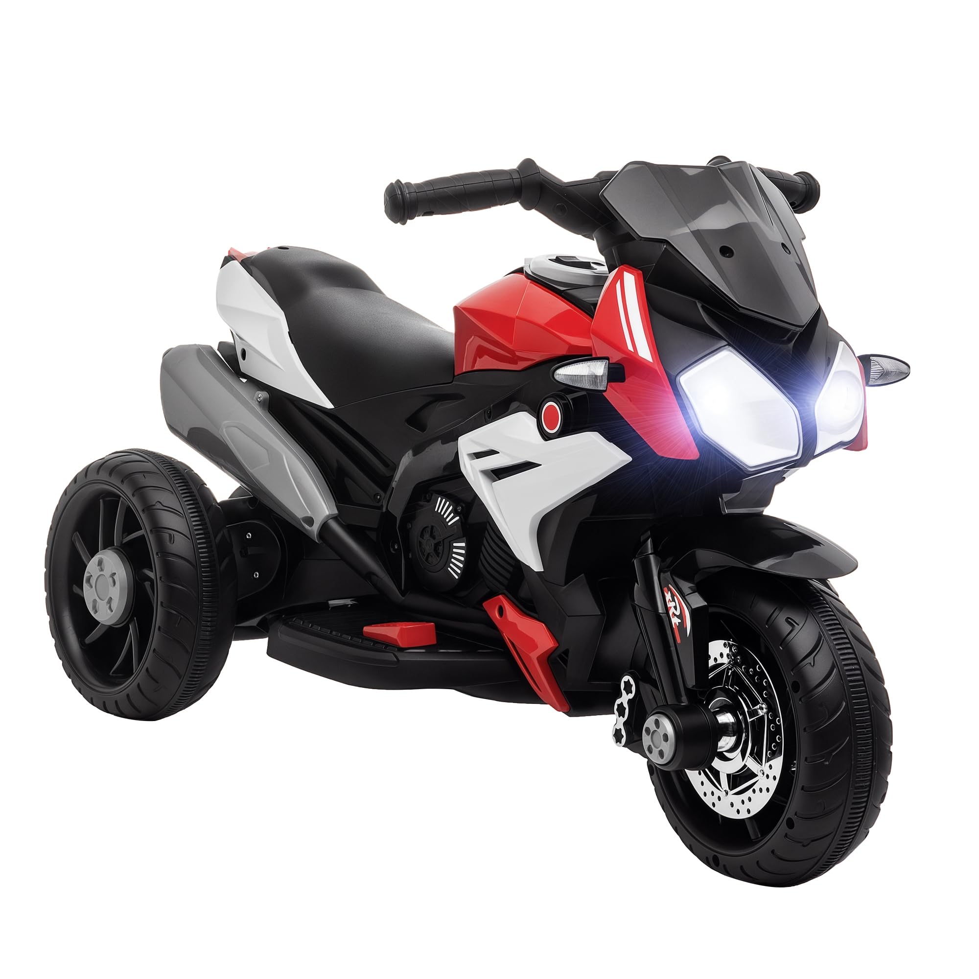 HOMCOM Moto Eléctrica Infantil con 3 Ruedas Trimoto para Niños de +​3 Años con Batería 6V Recargable Funciones de Música Bocina Faros 86x42x52 cm Negro y Rojo