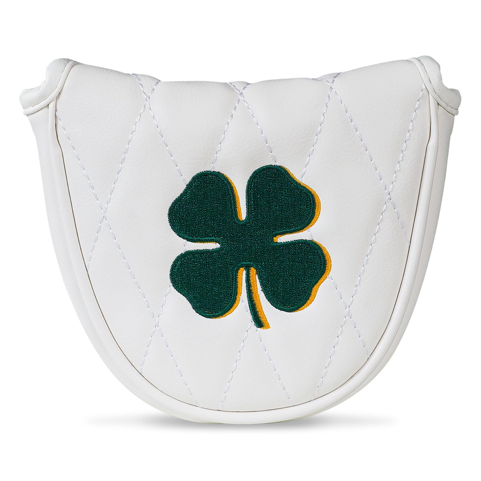 Golf Putter Headcover, Four-Leaf Clover Putter Cover Blade Putter Cover Mallet, White (for Mallet)