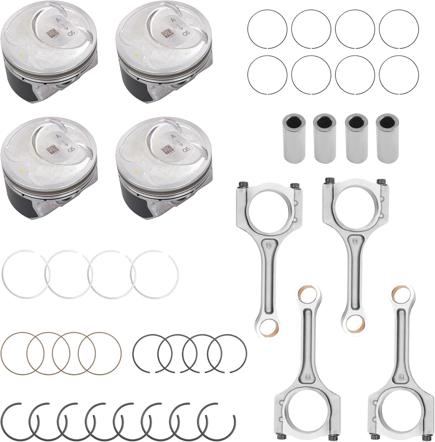 2.4L Engine Piston Kit With Connecting Rod Set, Compatible with 2011-2019 Kia Optim Sorento Sportage Santa Fe Sonata Tucson, Replace# 23040-2G200 23040-25200