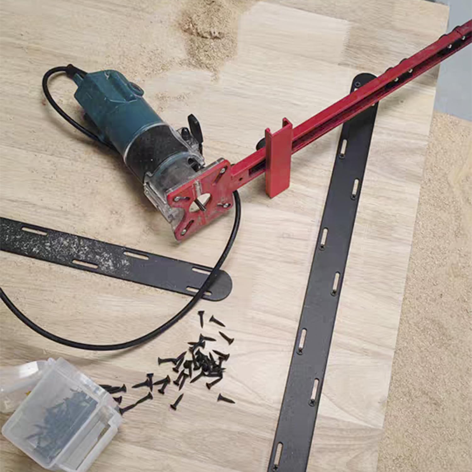 QWORK® Verstelbaar aluminium freeskompas, multifunctionele freessjabloonfrees voor cirkels en rechte lijnen - Straal 90 mm tot 370 mm - Compatibel met Makita