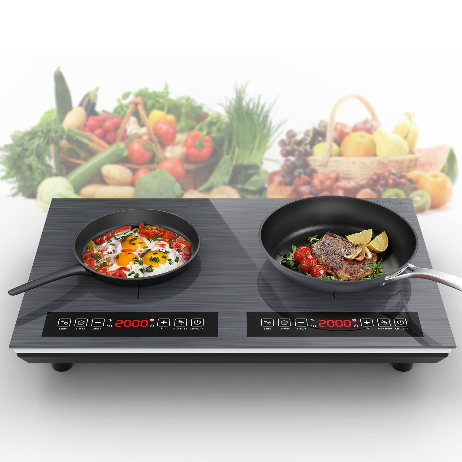 Induction Cooktop, GTKZW 2 Burner Electric Cooktop, 120V 2000W Electric
