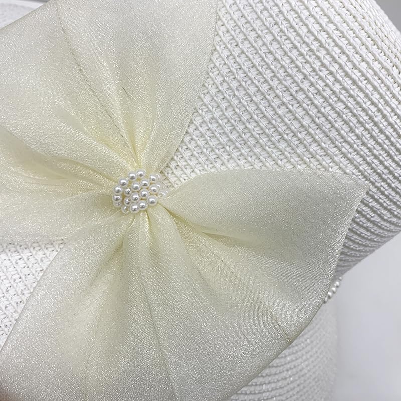 Sombrero de ala Ancha para Mujer,Plegable,de Paja,con Lazo de Perla,Ajustable,Ligero y Transpirable,para Playa,para Caminar,Pescar y Viajar