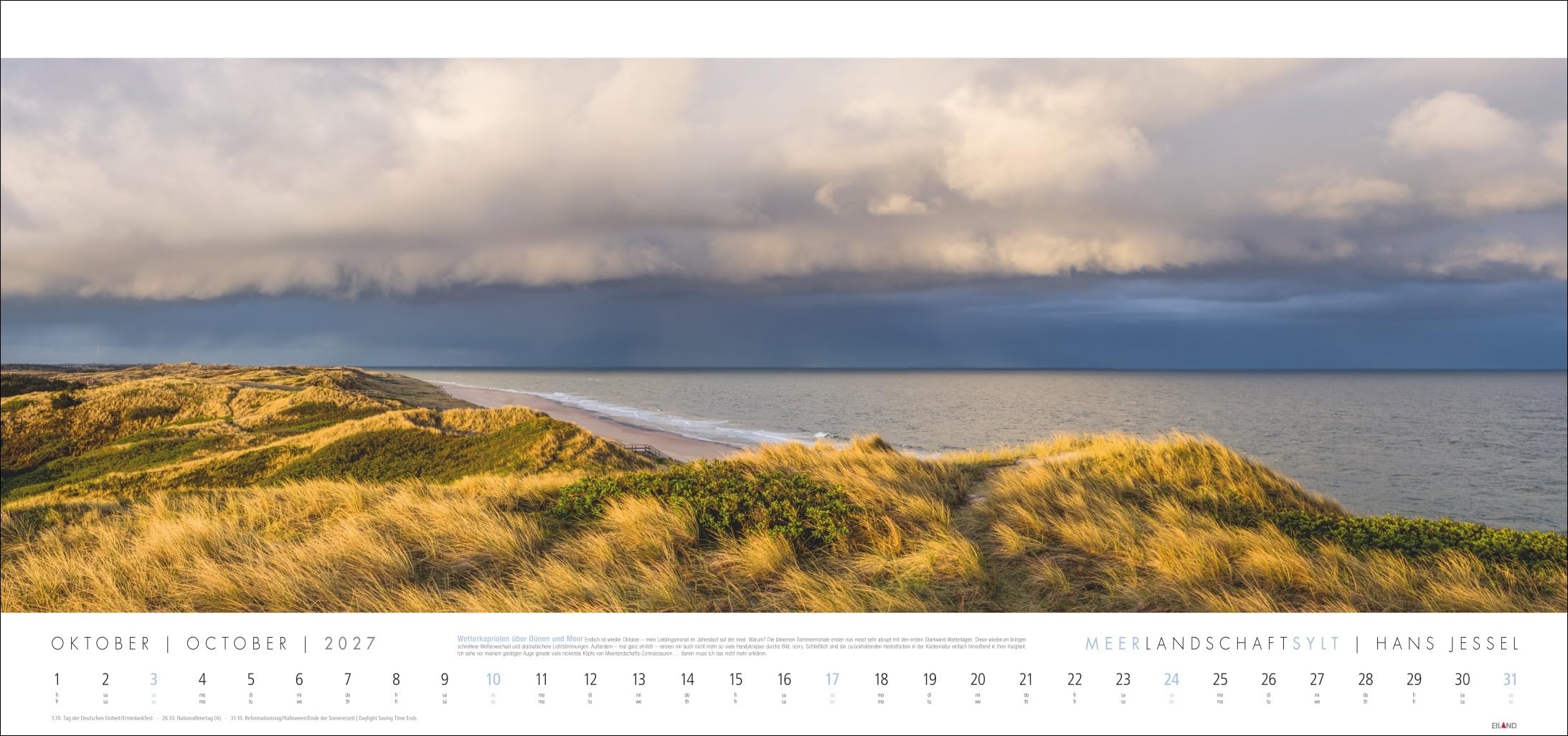 Meerlandschaft SYLT Kalender 2027 - Hans Jessel: Großer Panorama-Wandkalender mit Fotos des bekannten Künstlers Hans Jessel. Meereslandschaften eingefangen in einem XXL-Fotokalender.