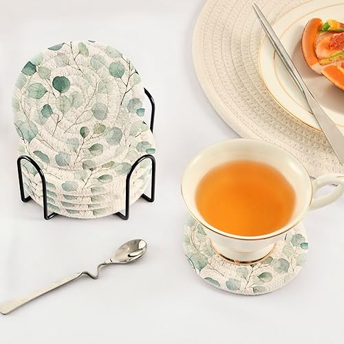 Miniatura 5 de Floral Green Leaves Casters and Holder Set of 6 Coasters for Coffee Table Table Cup Coasters Posavasos para Mesa