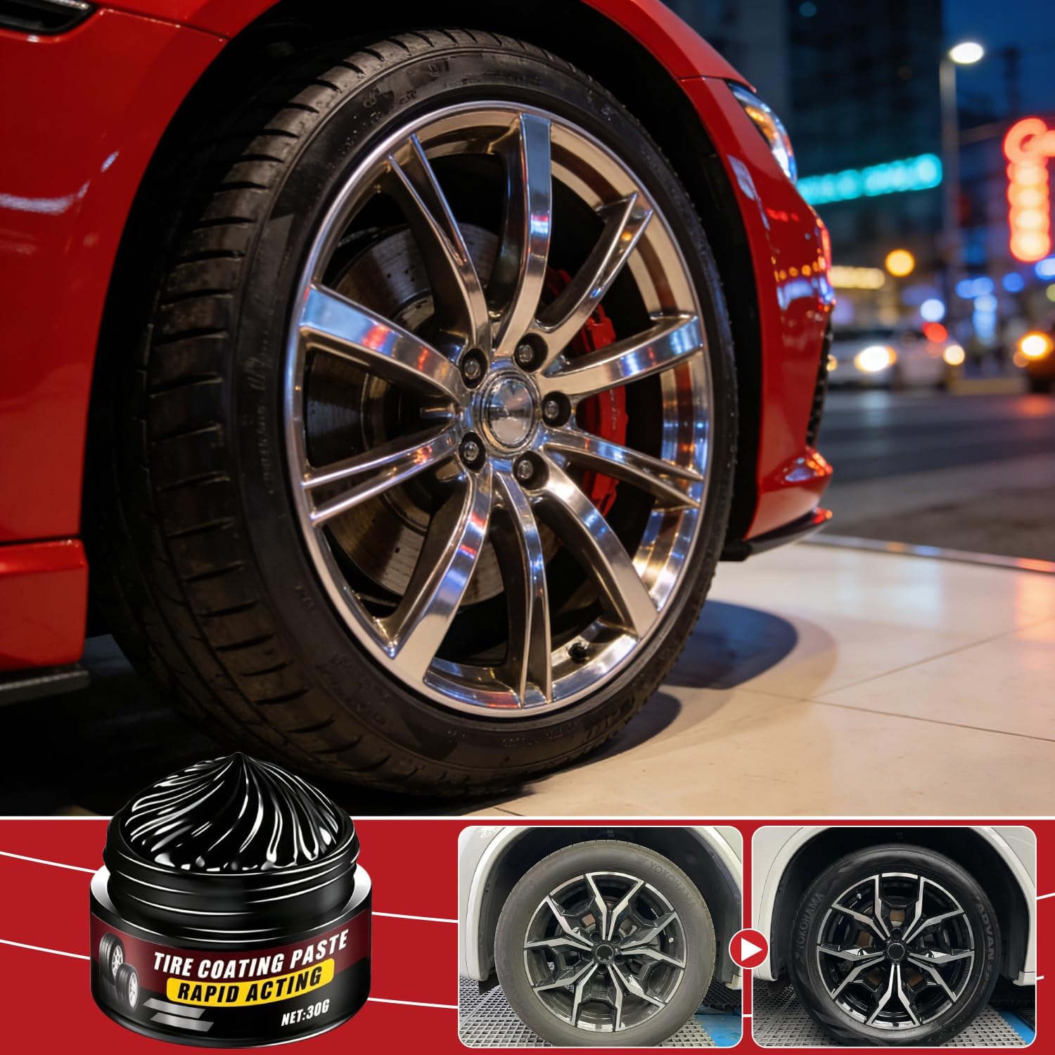 3PCS Premium Tire Coating & Trim Restorer, Bring Back the Original Deep Black Shine to Rubber and Plastic, Tire Coating Paste with Sponge, Long-Lasting Ceramic Coating & UV Protection, Nourish Renewal