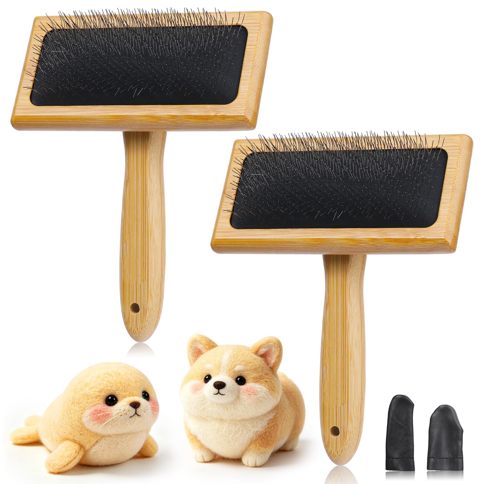 2 Pcs Large 6.1" x 4.8"Wooden Hand Wool Carders for Needle Felting