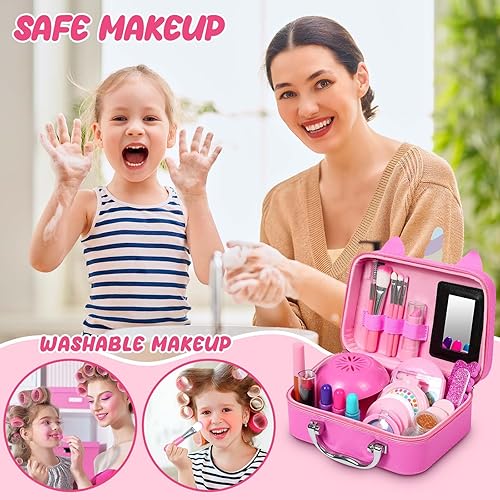 Miniatura 5 de Juegos de maquillaje 2 en 1 para niñas de 3-5 5-8 8-12, kits de arte de uñas para niñas, juego de maquillaje real, juego de maquillaje