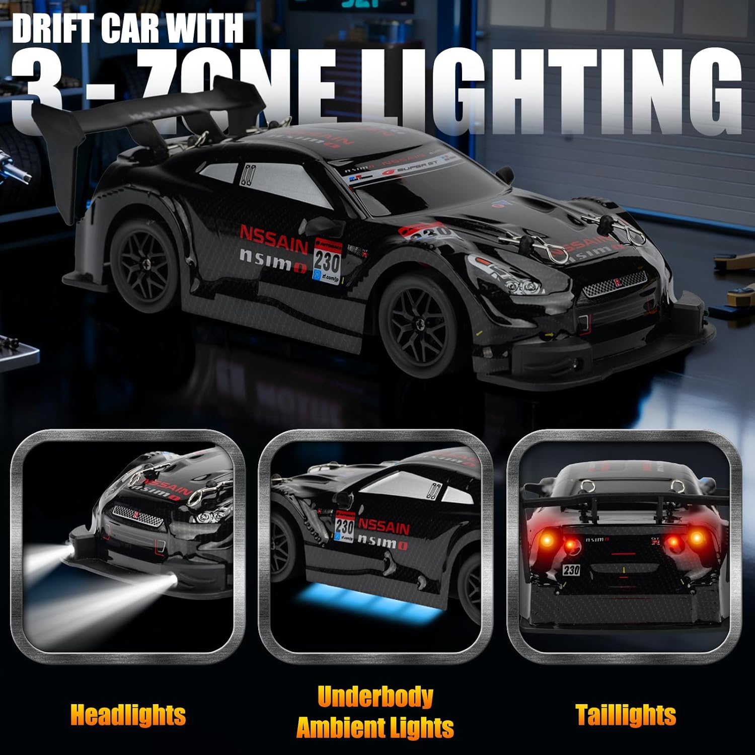 RC Drift Car, 1:24 Scale Remote Control Drift Cars, 2.4GHz 4WD Drifting Cars, 30km/h High-Speed RC Race Car Vehicle, Racing Sport Toy Ideal Gift for Boys Girls Kids