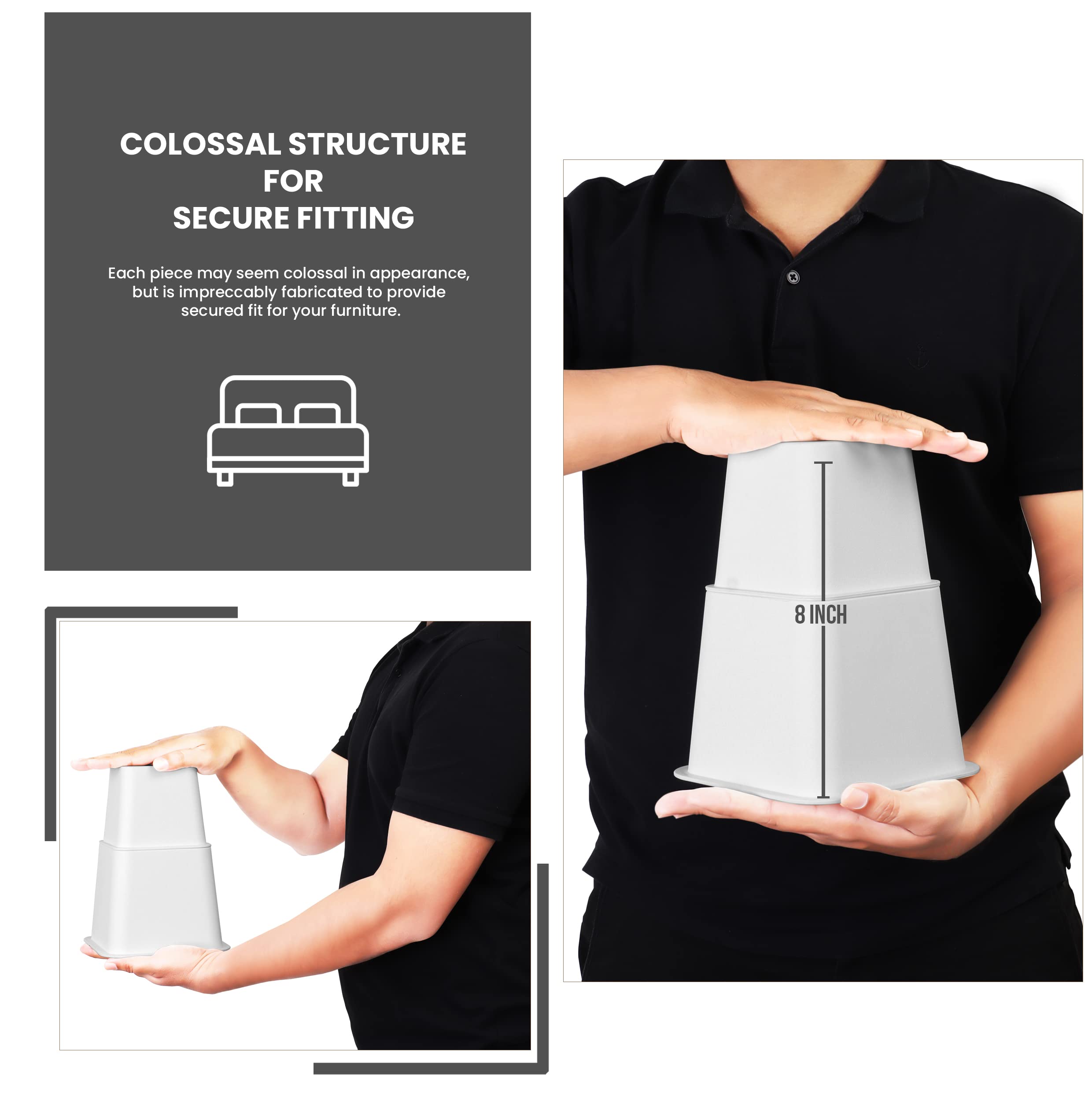 Utopia Bedding Adjustable Bed Furniture Risers - Elevation in Heights 3, 5 or 8 Inch Heavy Duty Risers for Sofa and Table - Supports up to 1,300 lbs - (Set of 4 Riser, White)