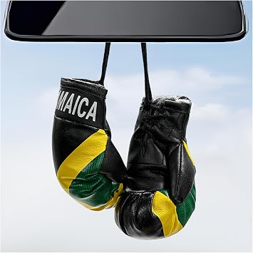 1 Pair Mini Boxing Gloves for Car Mirror, Novelty Punching Gloves Auto Hanging Decor w/Flag Pattern, Patriotic Boxing Ornament Interior Mirror Pendant for Most Cars Jamaica