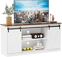 Sweetcrispy 65 Inch Farmhouse TV Stand White - Tall Entertainment Center with Sliding Barn Door, Adjustable Shelves & 300 lbs Capacity
