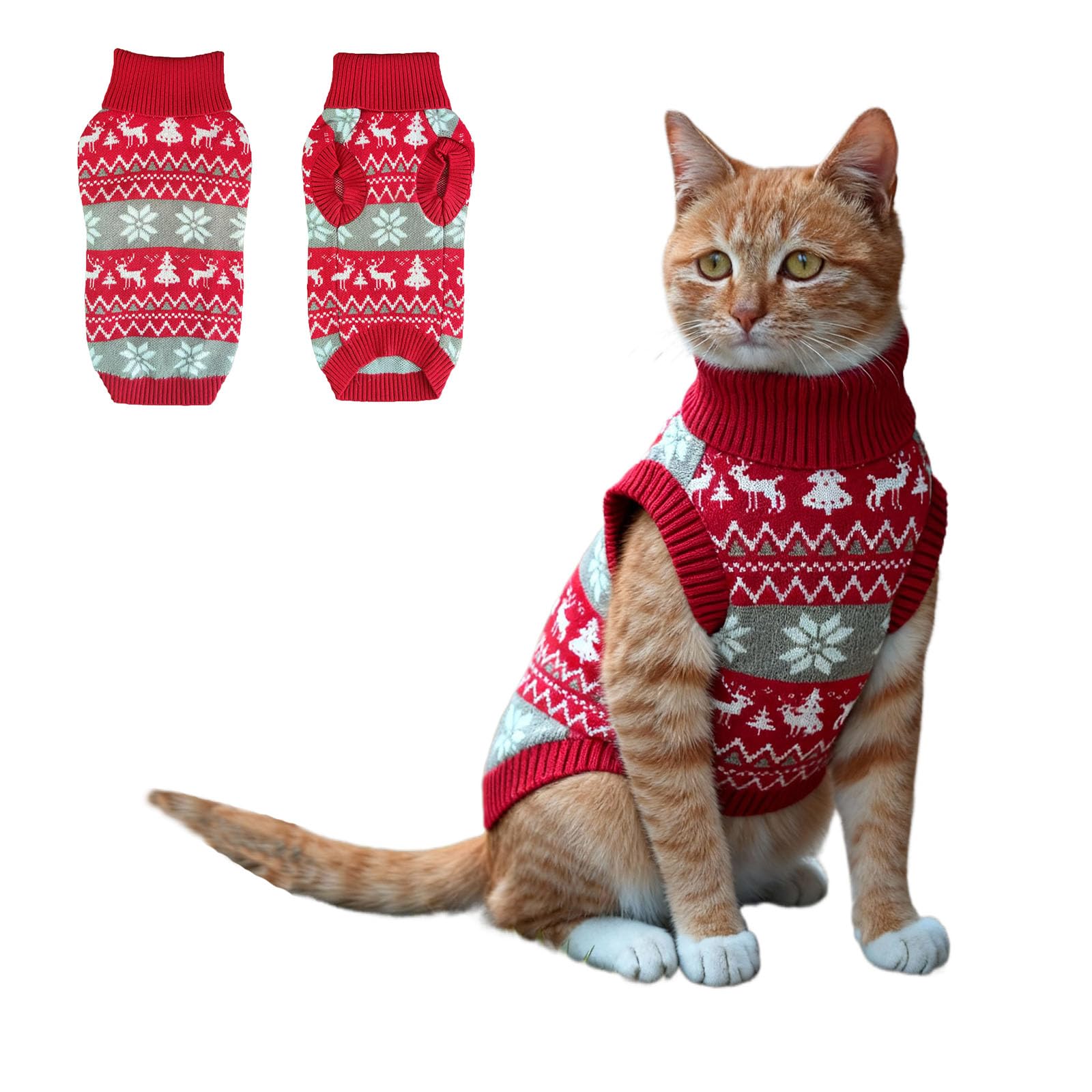 Red High-Neck Sleeveless Cat Jumper-Warm Knitted Cat Clothes for Cats Only,Cat Clothing, Cat Coat & Outfit, Kitten Jumper & Clothes,Cat Jumpers, Sweater & Sweaters for Cats,Jumper for Cat. (S)