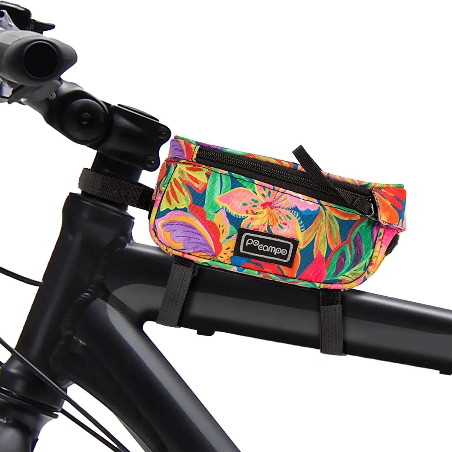 Po Campo Bike Phone Bag – Tussey Phone Holder for Bicycles – Top Tube Bag for Cycling - Waterproof Fabric Colorful Bike Pouch Storage for Women and Men (Tropical Nights)