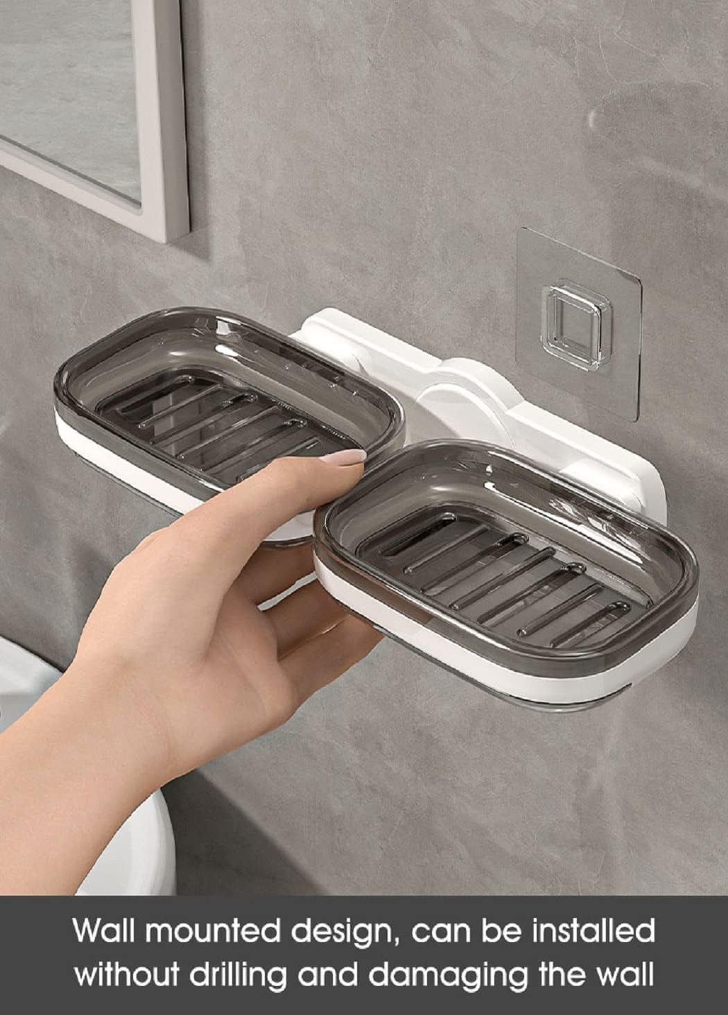 TYZAG Acrylonitrile Butadiene Styrene Abs Soap Holder for Bathroom, Soap Dish Holder, Soap Stand for Bathroom, Wall Mounted Stickable Self Adhesive Soap Case for Bathroom (Single Dish, White & Grey) 4