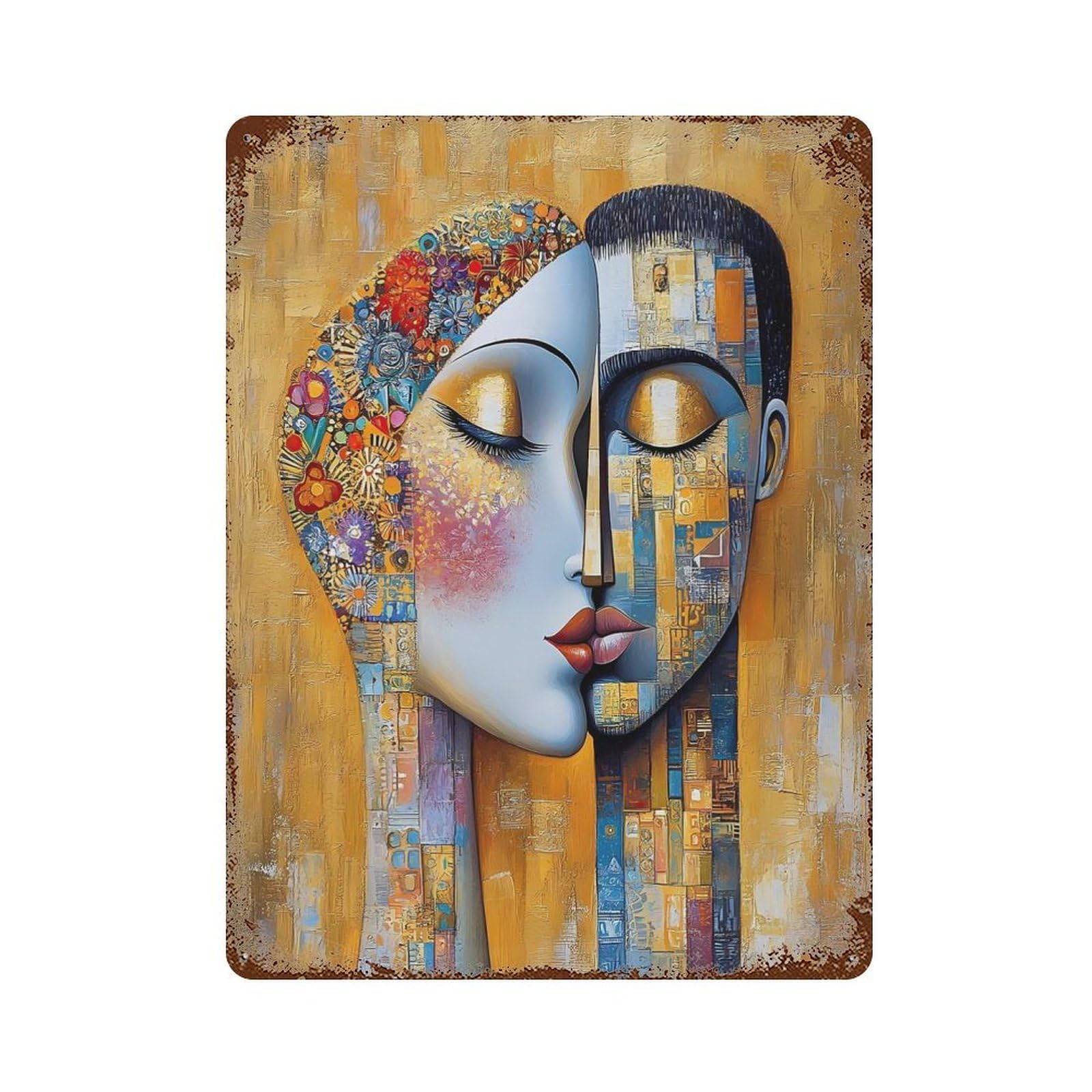 Retro Metal Sign with Mosaic Kiss Design 15.7"x11.8", for Shed, Workshop And Garage Wall Decor, Old School Wall Decor