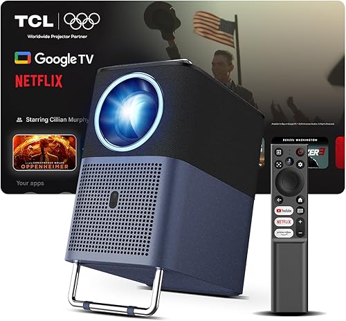 TCL Proyector A1s Google TV con licencia oficial de Netflix, proyector de películas portátil para exteriores 1080P, 600 lúmenes ISO, proyector WiFi