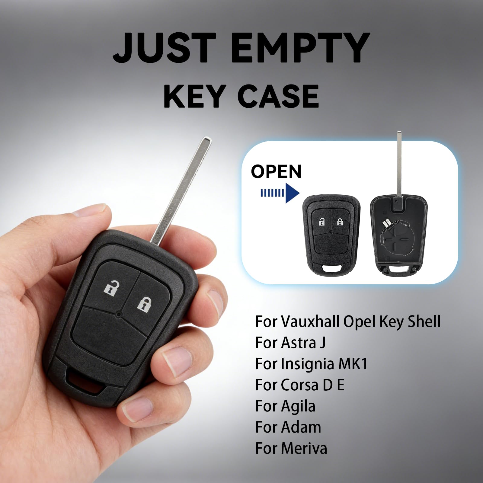 2 Button Car Key Fob Case Replacement for Opel Vauxhall Astra J Insignia MK1 Corsa D E Agila Adam Meriva Remote Key Shell with HU100 Blade with Battery — view 2