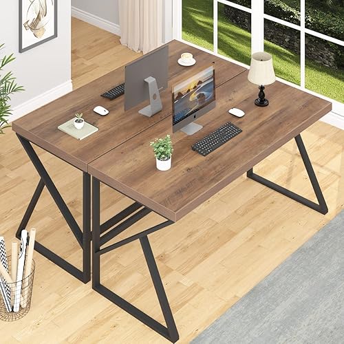 Miniatura 77 de HSH Escritorio gris para computadora, escritorio industrial de madera y metal para oficina en casa, escritorio rústico para computadora portátil