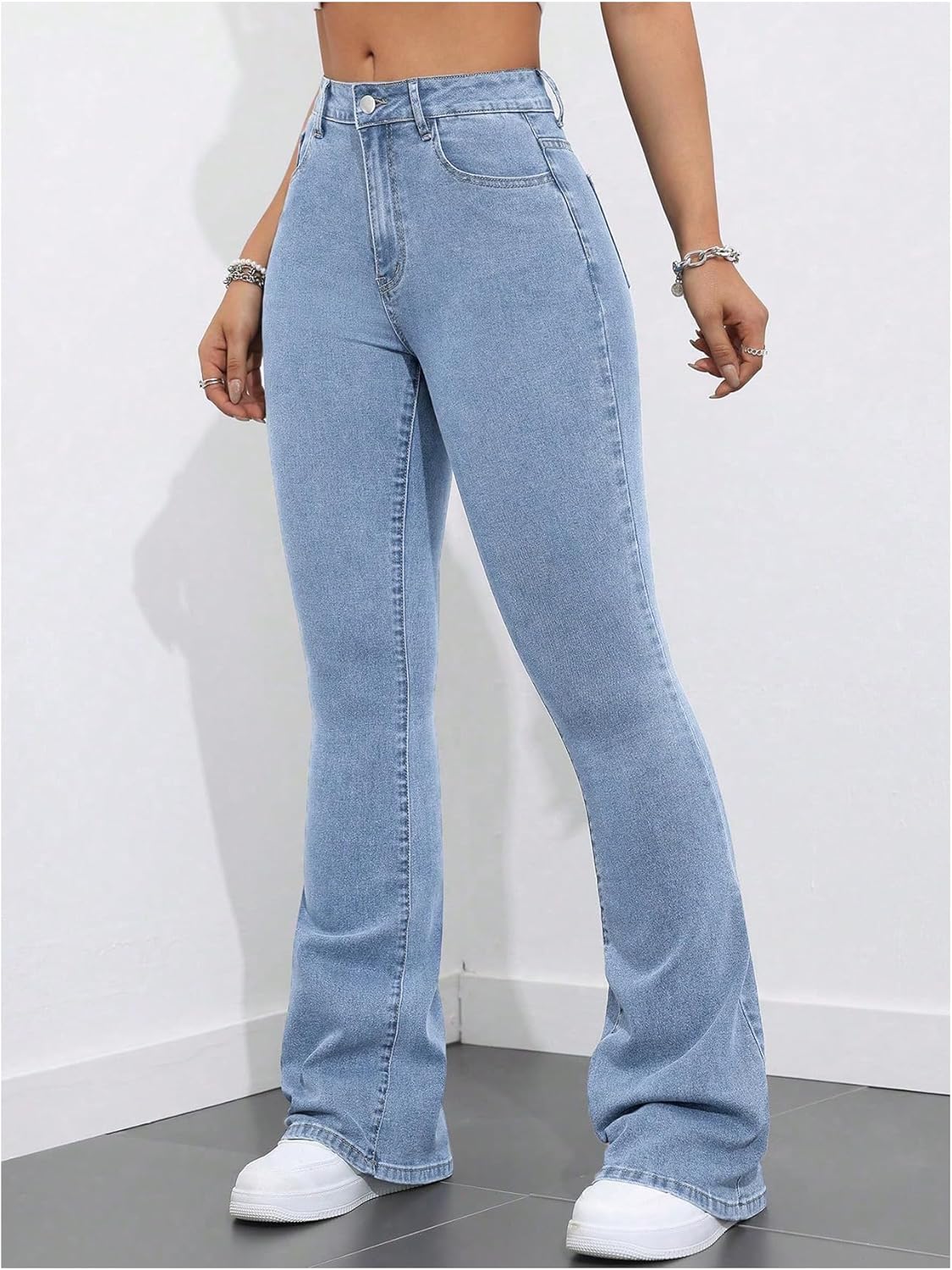 Floerns Women's Y2k Denim Pants High Waisted Flare Leg Trendy Stretchy Bootcut Jeans