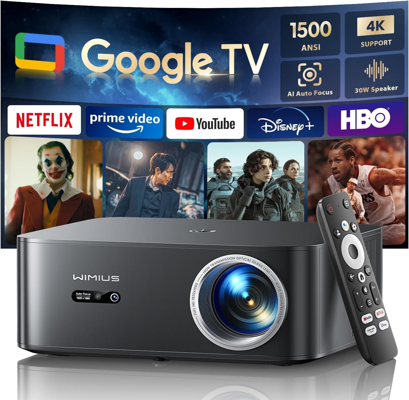 WIMIUS K13 プロジェクター 公式Google TV搭載 HDMI WiMiUS 1500 ANSI/Official Google TV/Voice Control India | Ubuy