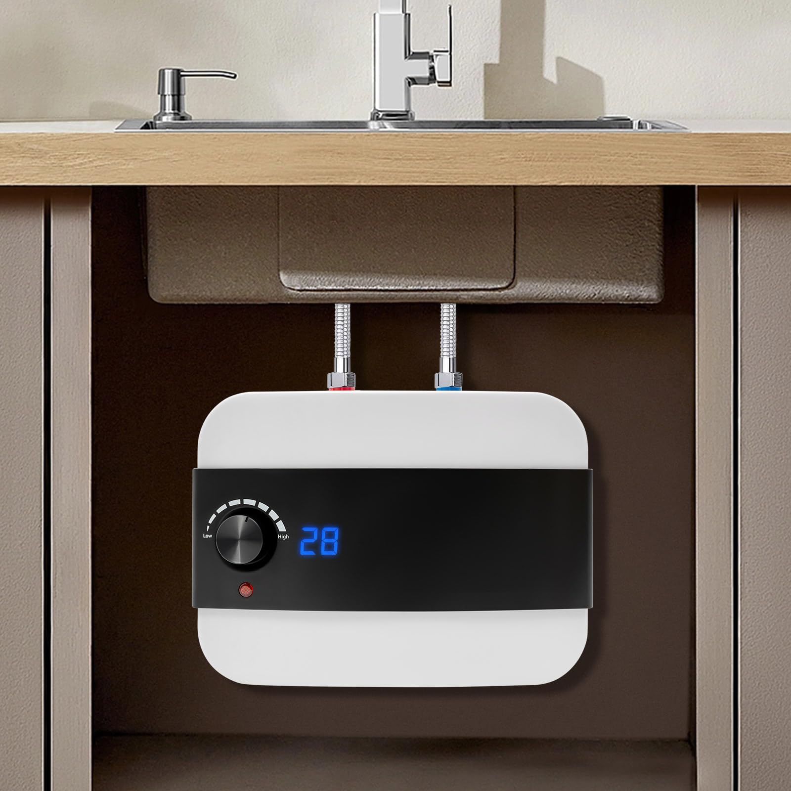 Scaldabagno elettrico da 6 l, 1500 W, scaldabagno con indicatore LED, scaldabagno per cucina e bagno, protezione IPX4, bianco e nero