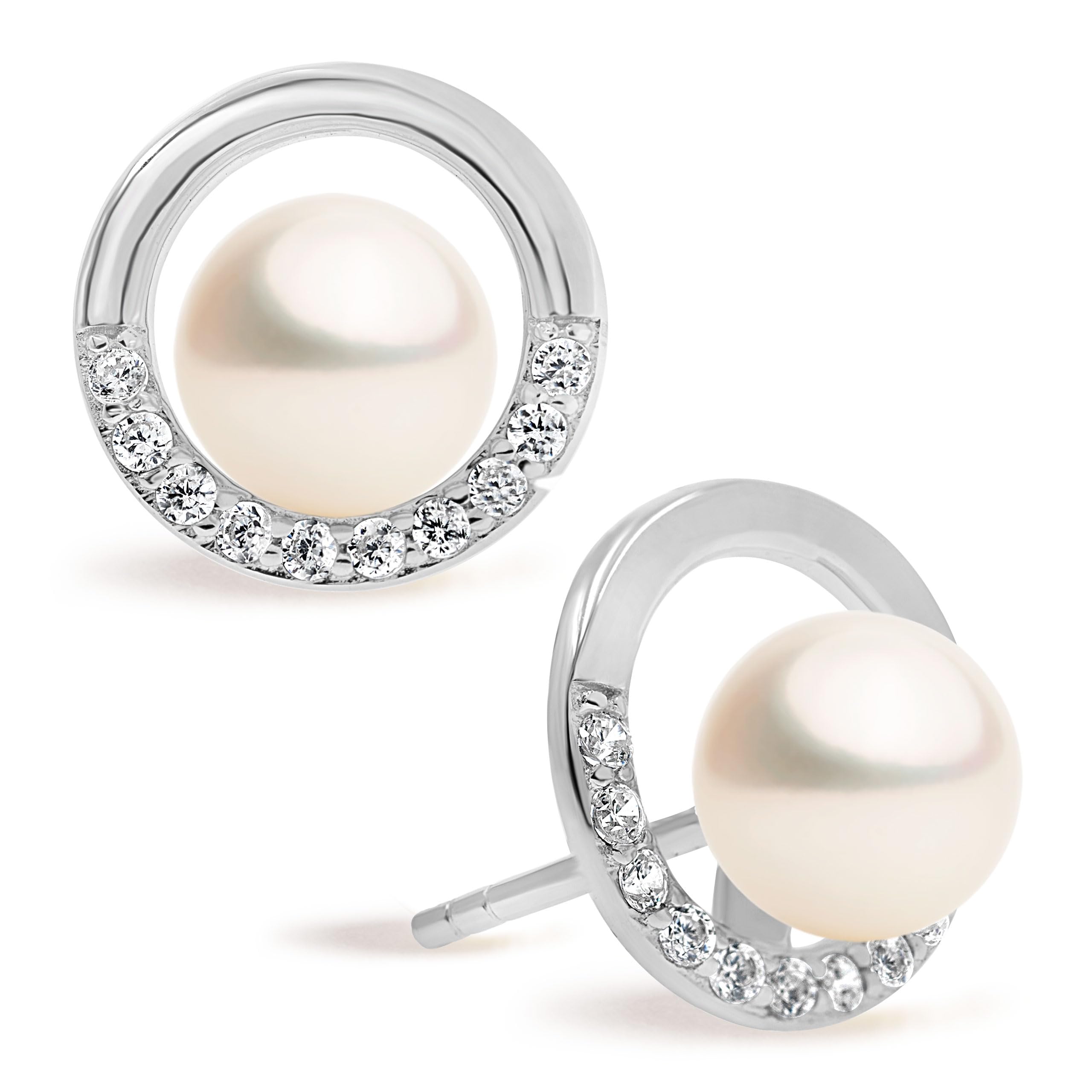 Pendientes de perlas cultivadas de agua dulce de mujer con circonitas SECRET & YOU - Pendientes de Plata de Ley Rodiada de 925 con tuercas resistentes.