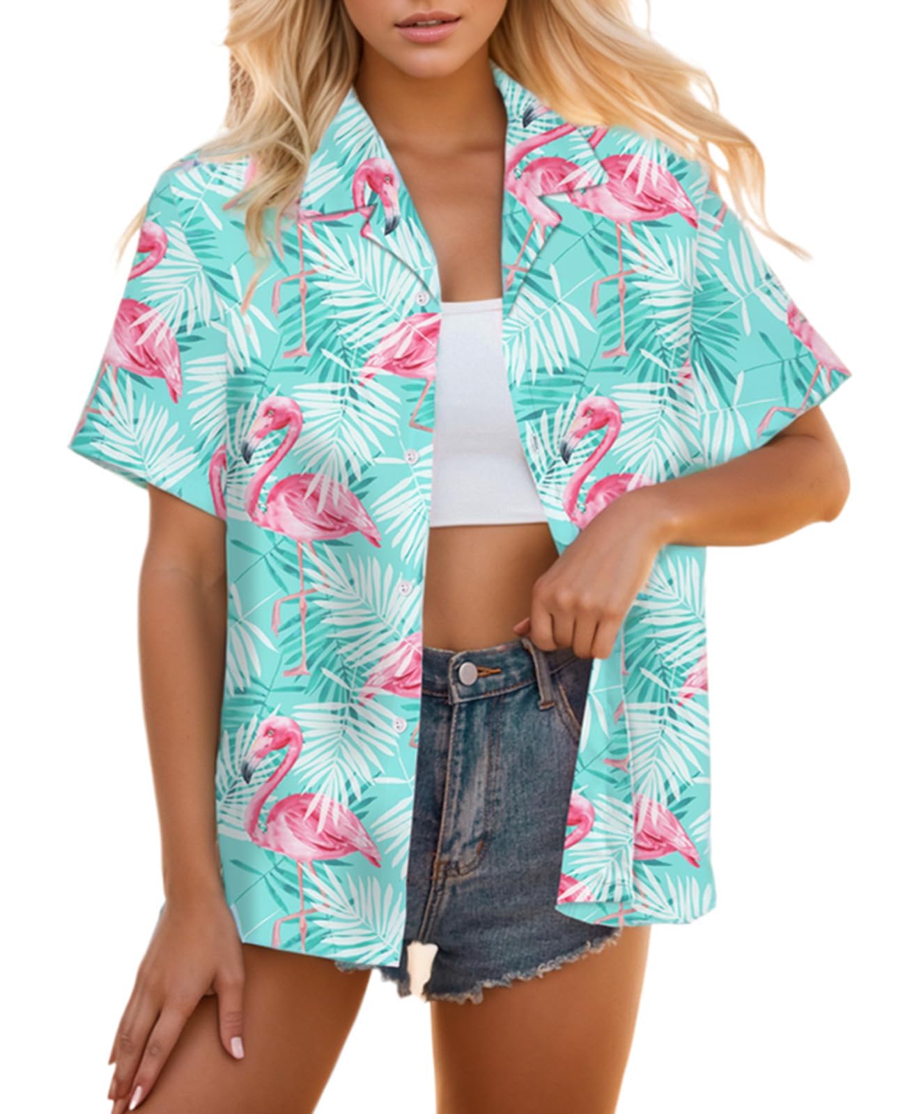 SANGTREE Girl's &amp; Women's Hawaiian Shirts Button Down Short Sleeve Shirts