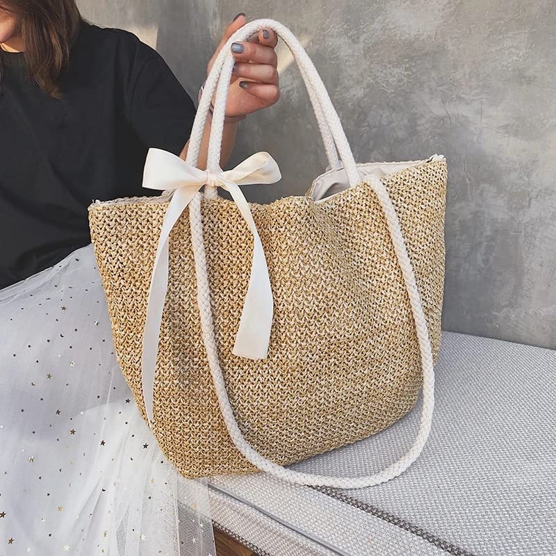 Sac à Main En Paille Tissé Main - Sac Fourre-tout été Plage Ethnique 48cm