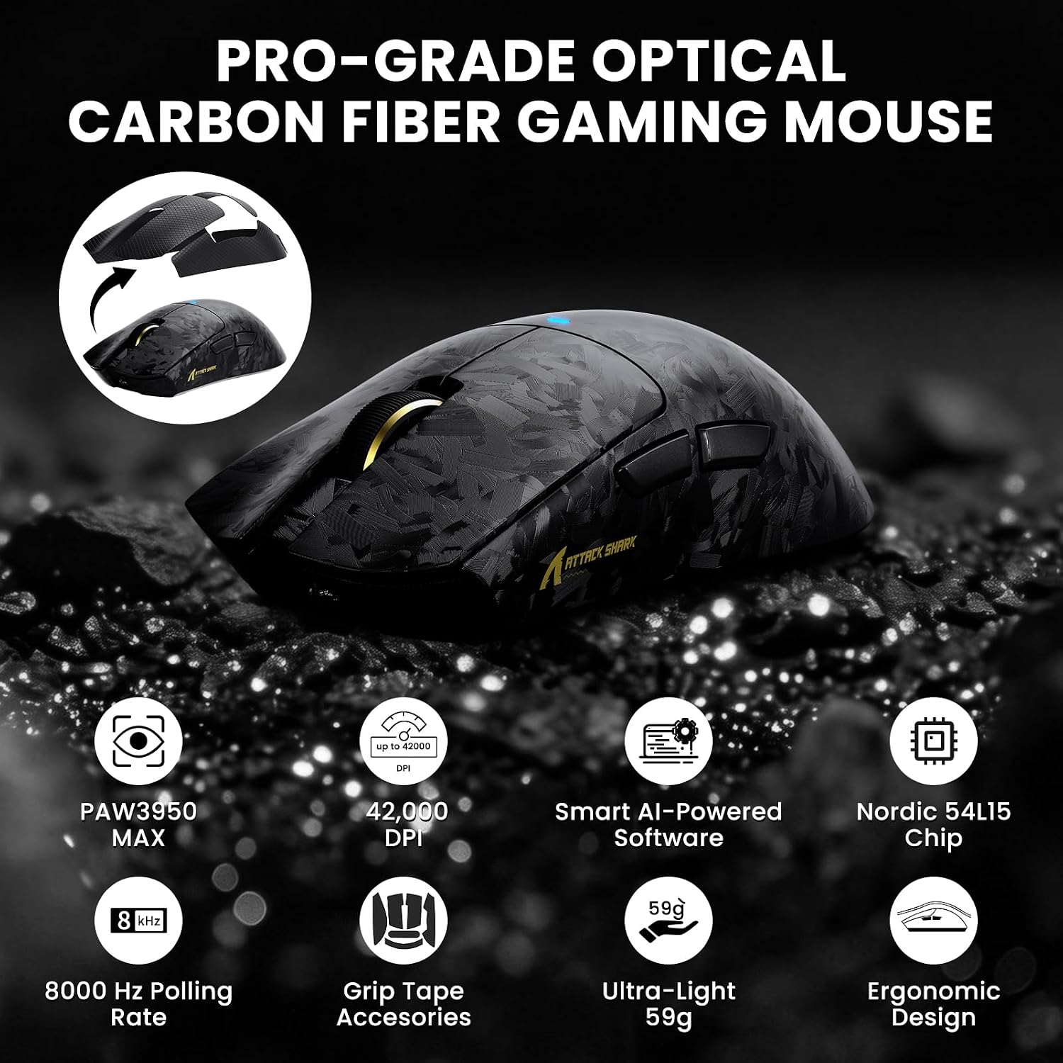 ATTACK SHARK R68HE + X11 Ultra Gaming Keyboard & Mice,8K Polling Rate Carbon Fiber,60% Wired Rapid Trigger Hall Effect,42K DPI PAW3950 Wireless Gaming Mouse,63g Lightweight with RGB Coiled Cable-Ink