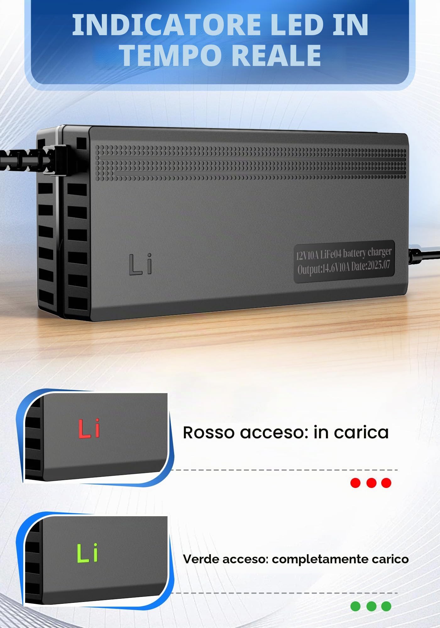 Caricabatterie al litio LiFePO4 14,6V 10A, caricabatterie 12V per batterie agli ioni di litio LiFePO4
