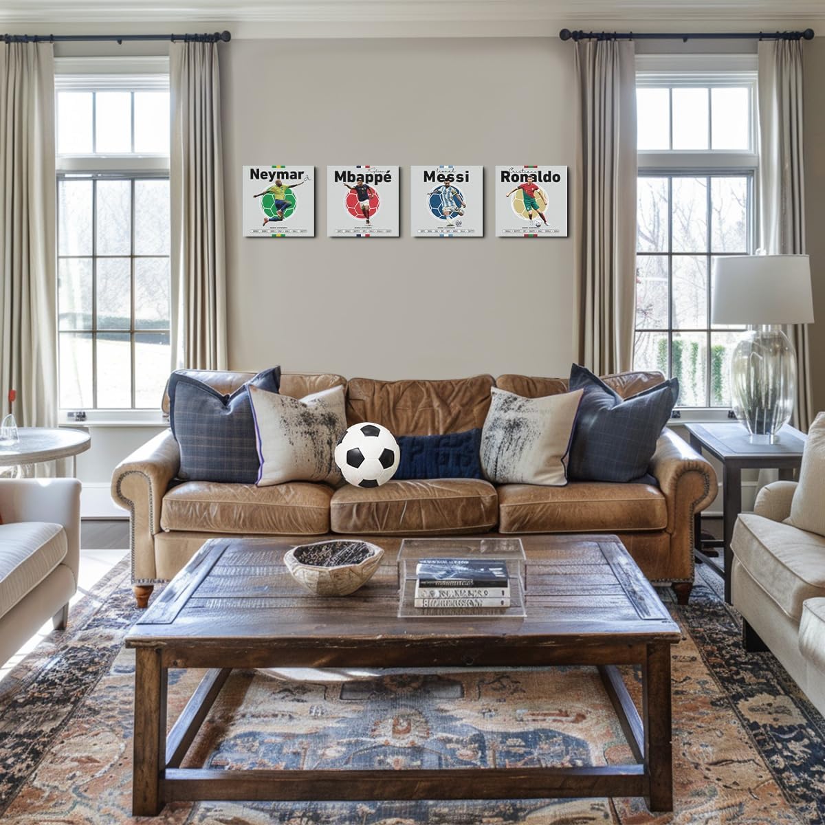 4PC Canvas Wall Art Framed Art Famous Soccer Superstar Room Decor Inspirational Sports Paintings Soccer Gifts Wall Decor Prints Picture for Boys Room Sports Club Bar Bedroom Home Decor 7.9x7.9 inch - Image 4