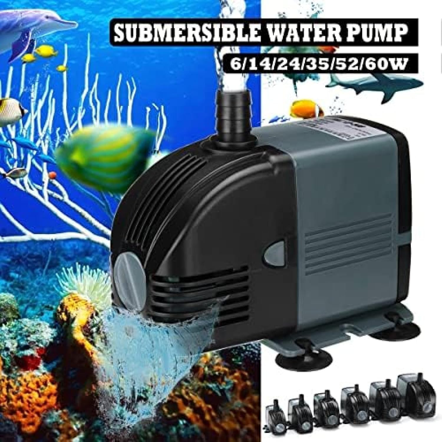 Bombas De Agua De Potencia Bomba De Estanque De Peces Sumergible A Prueba De Agua 6w / 14w / 24w / 35w / 52w / 60w Bomba De Agua De Acuario Bomba De Fuente De Estanque De Estanque De Peces, 35w