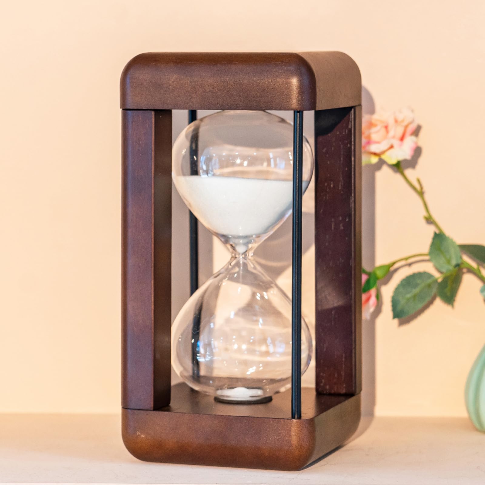 Grande clessidra premium in legno di noce, 60 minuti clessidra, bicchiere per ore con clessidra come regalo, decorazione a clessidra per casa, scrivania, ufficio, decorazione di nozze (bianco)
