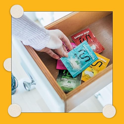 Miniatura 7 de RUN GUM Fruit Energy Gum 50 mg de cafeína, taurina y vitaminas B por pieza, 24 piezas (paquete de 12), 2 piezas  1 café o bebida energética, sin