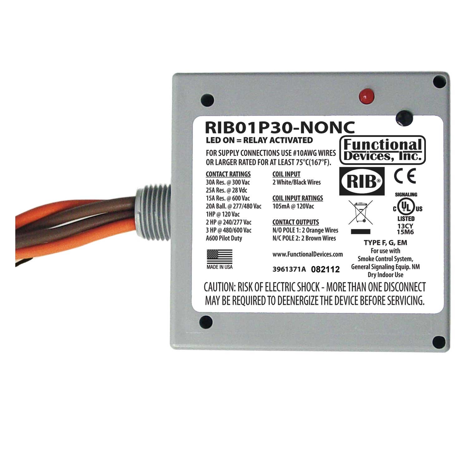 RIB01P30-NONC | FDI | Enclosed Relay 30Amp DPST-NONC 120Vac