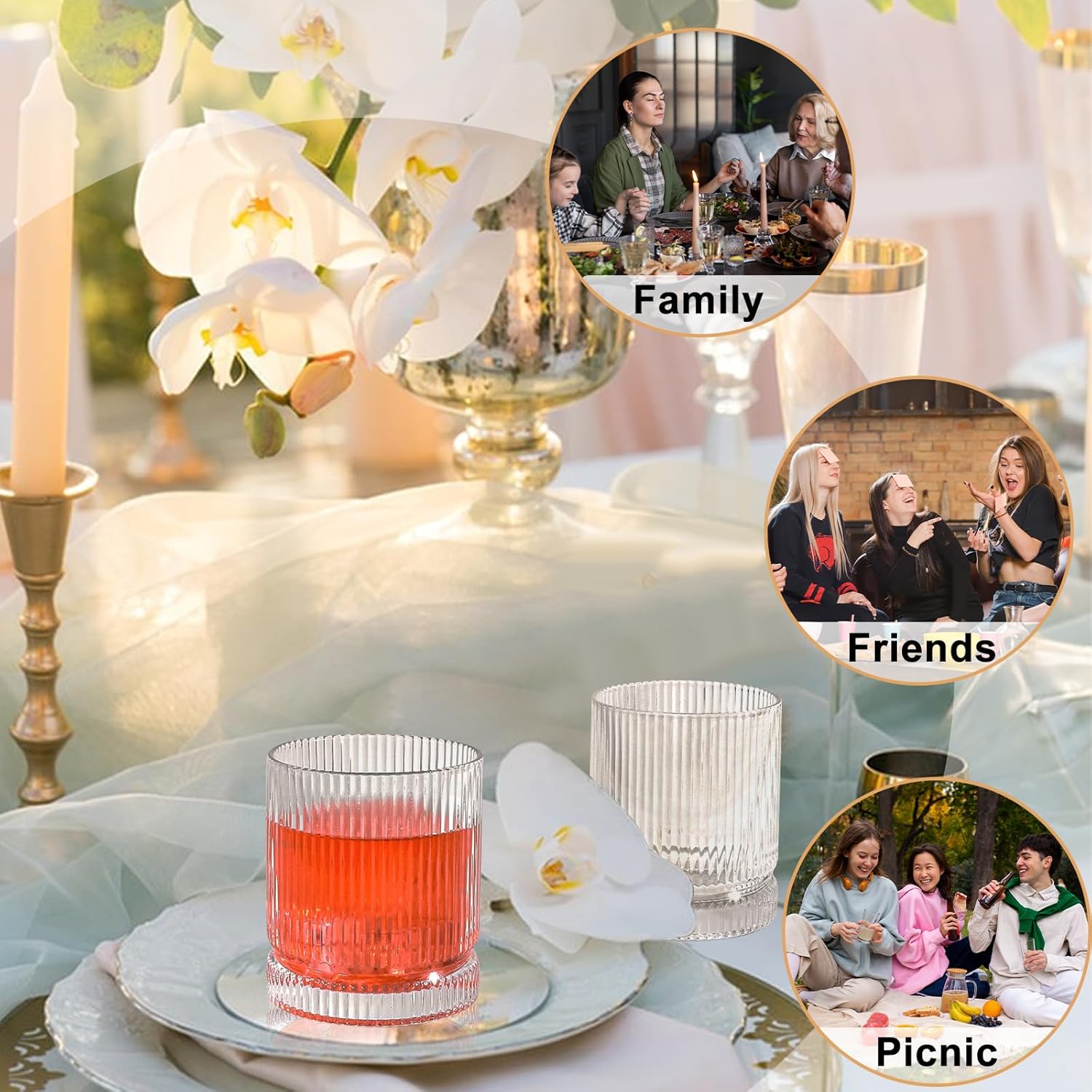 Ribbed Glassware Set of 4, 12 oz Vintage Drinking Glasses Iced Coffee Glasses Origami Style Transparent Rocks Glass Cups Ideal for Water, Juice, Whiskey and Cocktails - Image 5