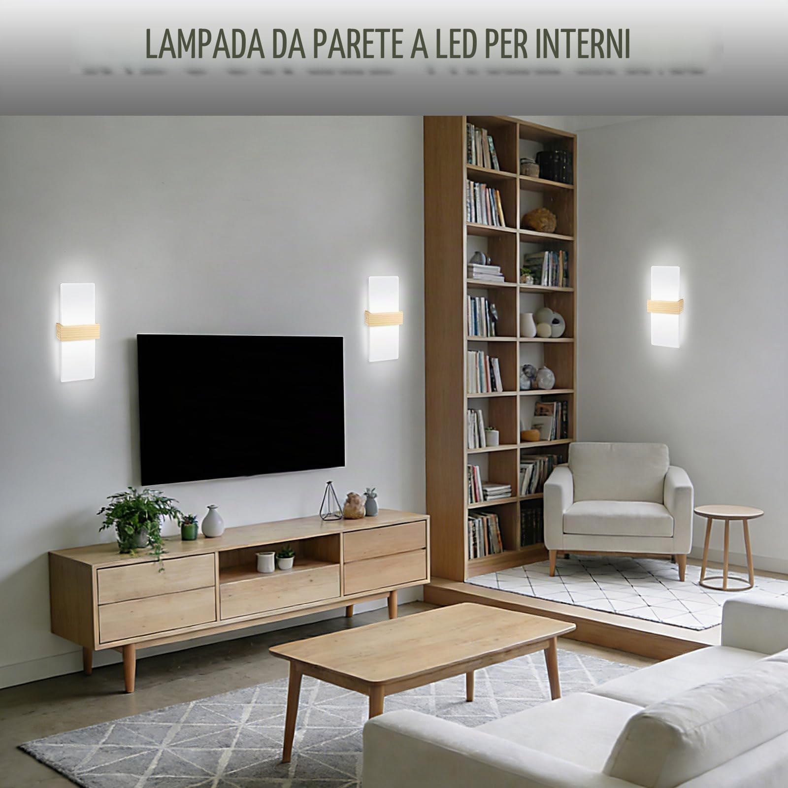 2 Pezzi Applique LED da Parete Interno 12W 6500K Acrilico Scocca in Legno | JaneYi Bianco Freddo Lampada Moderna Up & Down Illuminazione da Parete per Corridoio Scala Soggiorno Camera da Letto
