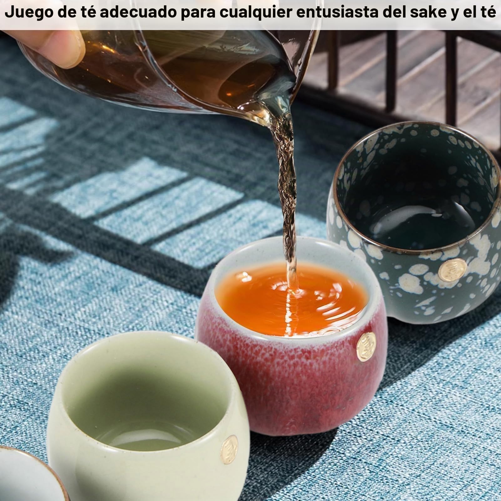 Tazas de Cerámica, Juego de 4 Tazas de Té de Cerámica de Diseño Japonés Tazas de Té de Cerámica Estilo Zen Tetera Artesanal Única China Tazas de Té con Caja de Regalo para Casa y, 7.7x6cm/3x2.4in