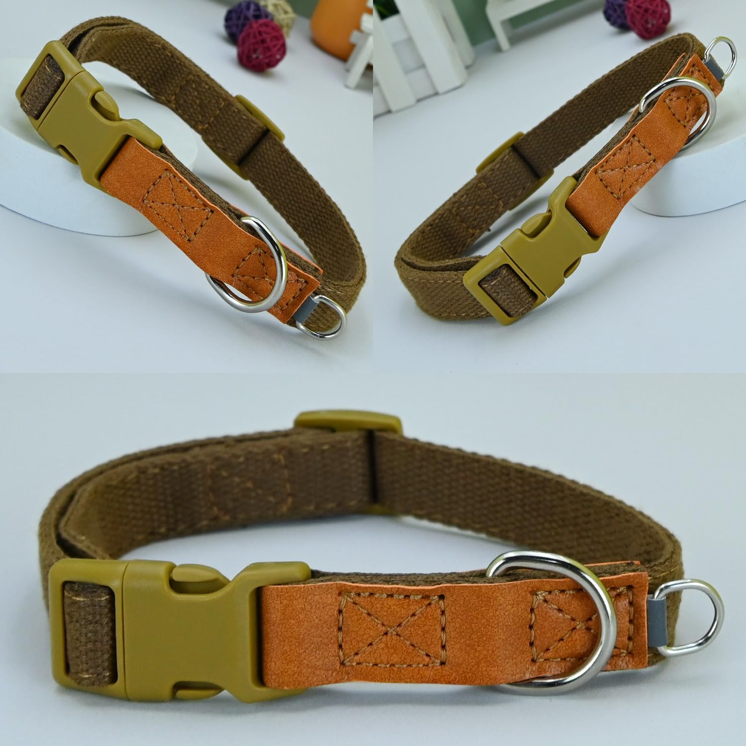 Newtensina Fashion 2 Pieces Soft Polyester Cotton Dog Collar Puppy Collar with Expanding Small D-Ring Design for Medium Dogs Large Dogs - Image 3