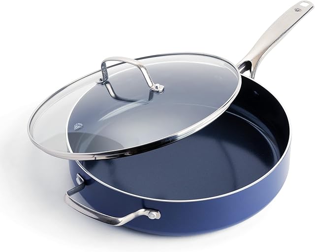 Blue Diamond 28 cm/4.3 Litre Sauté Pan with Lid, Non Stick Aluminium Pan, Induction, Oven and Cookware, Blue