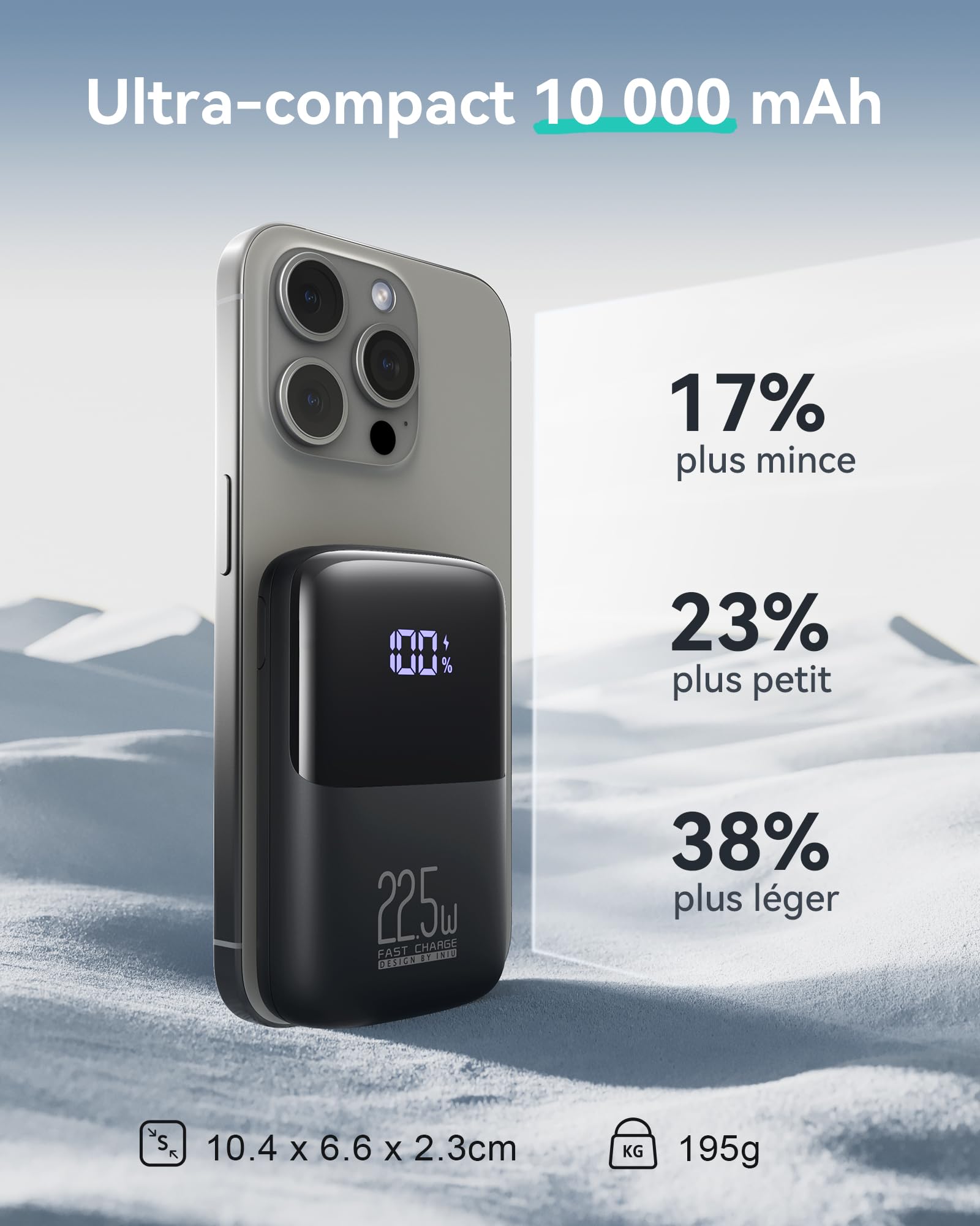 INIU Batterie Externe, Mini 10000mAh 22.5 W Power Bank Charge Rapide Chargeur Portable, USB C Out & Input Powerbank avec Support pour iPhone 17 16 15 14 13 Pro Max Plus Samsung S23 S22 AirPods iPad