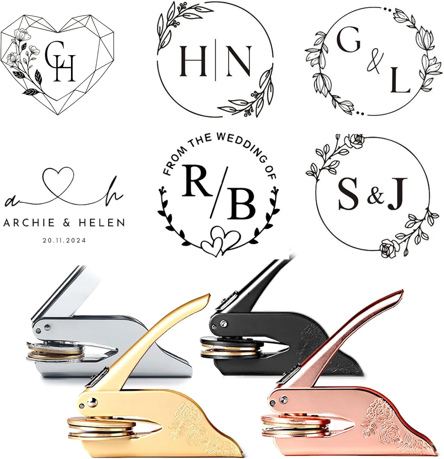 Personalized Wedding Embosser, Custom Embosser Stamp for Wedding, Custom Embossers for Invitation,Envelope and Napkin, Handheld Embossed Stamp for Name, Initials and Logo