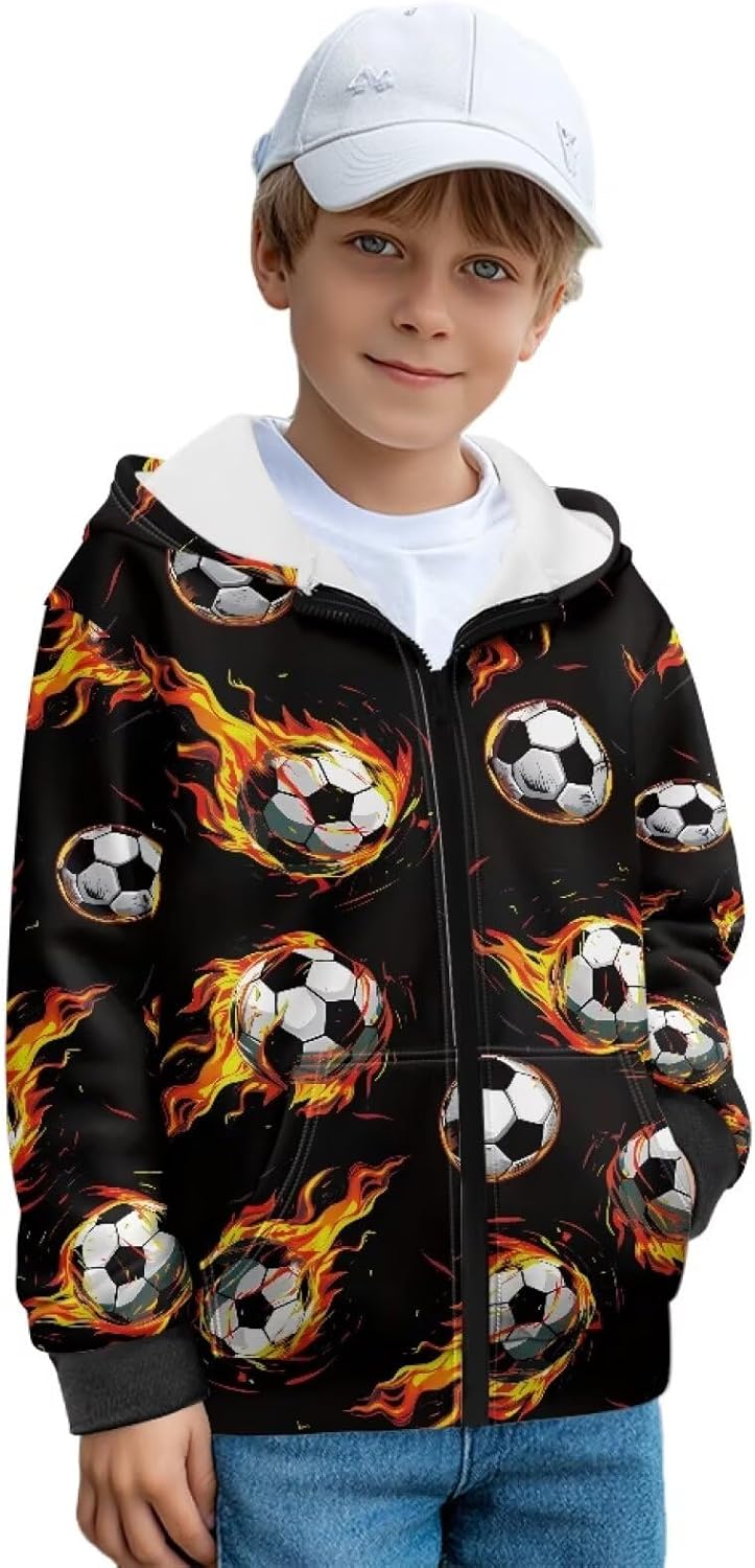 6-16 Years Boys Girls Zip Up Hoodies Sweatshirts 3D Printed Cute Pullover Jacket with Pockets